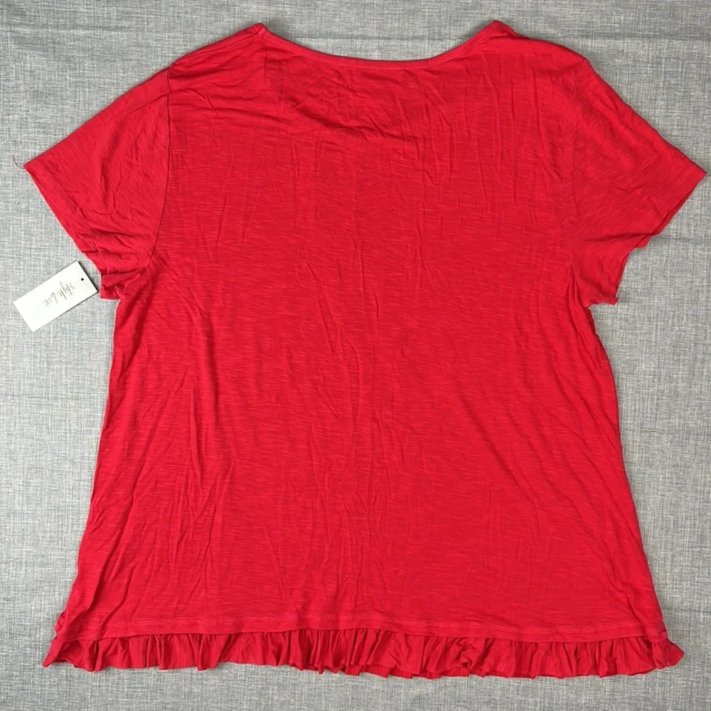 Style & Co Red Ruffle Hem Short Sleeve Top XL - Picture 5 of 5